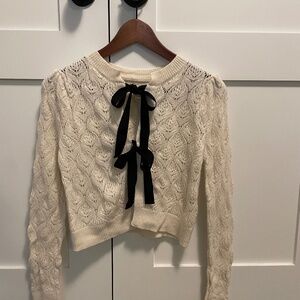 100% Cashmere Pointelle Bow tie cardigan